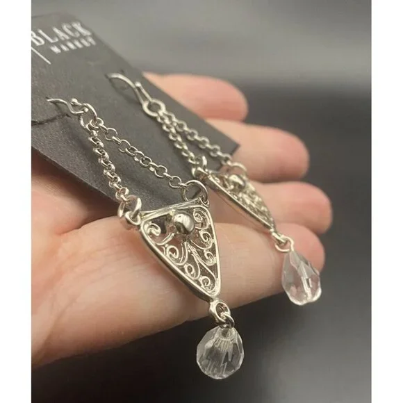 NWT  Earrings Lot 2 Pairs White House Black Market Silver Tone Dangle Retail $54 - Picture 7 of 7